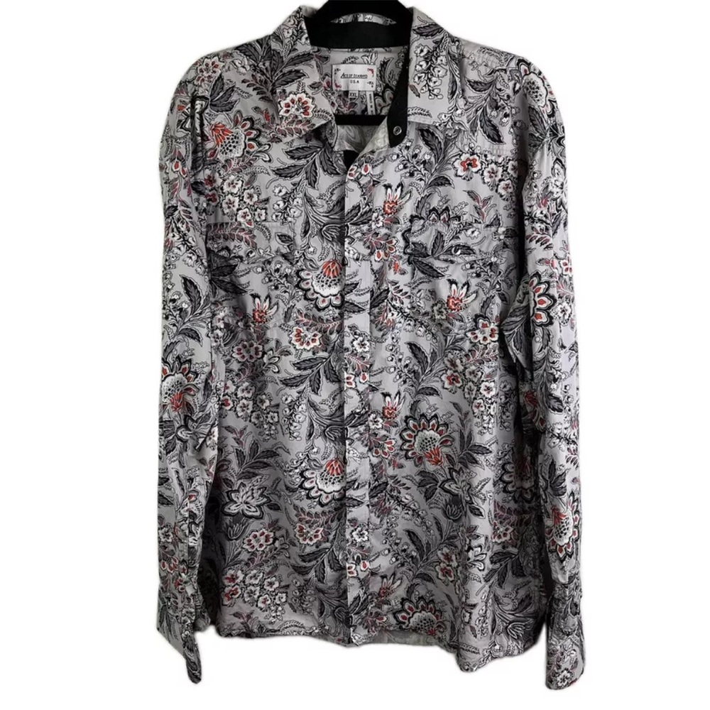 Ace of Diamonds Rockabilly Snap Front Shirt Size XXL Floral Gray Print Unisex